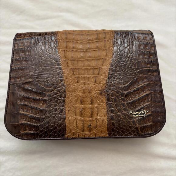 Vintage Crocodile bag KUMKANG Renoir Flap Snap Leather Designer Purse